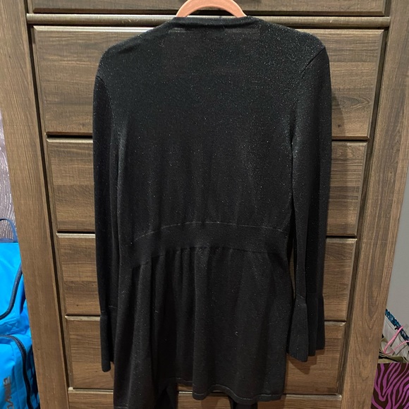 White House Black Market Black Shimmer Bell Sleeve Cardigan - Picture 6 of 9